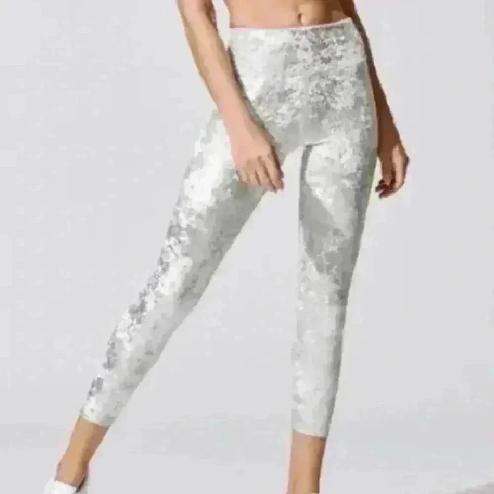 Heroine Sport Gilded Silver Velvet Velour Leggings Size Medium Like New! - Picture 6 of 12